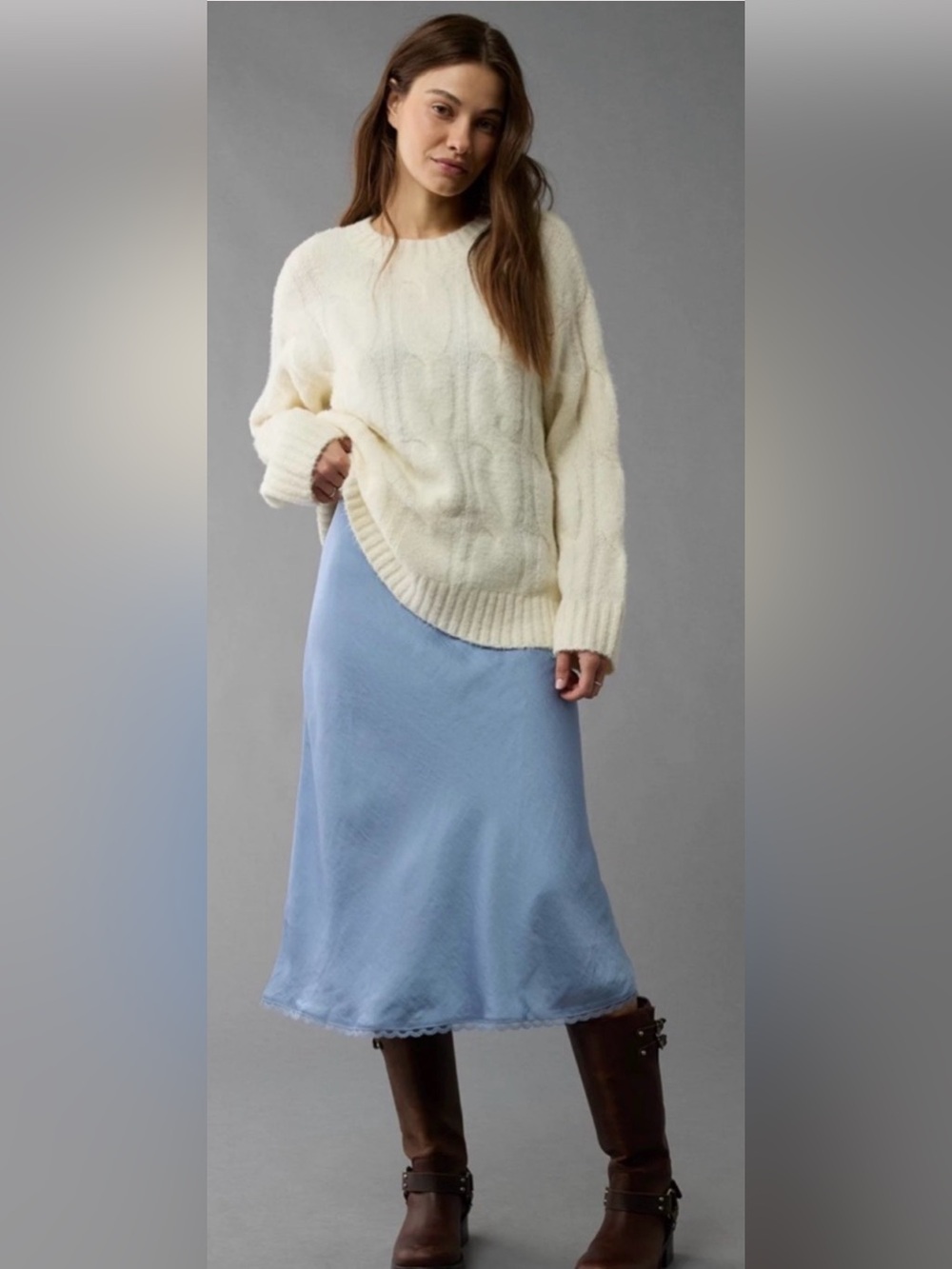 NWT - American Eagle Cable Knit Pullover Sweater in Cream